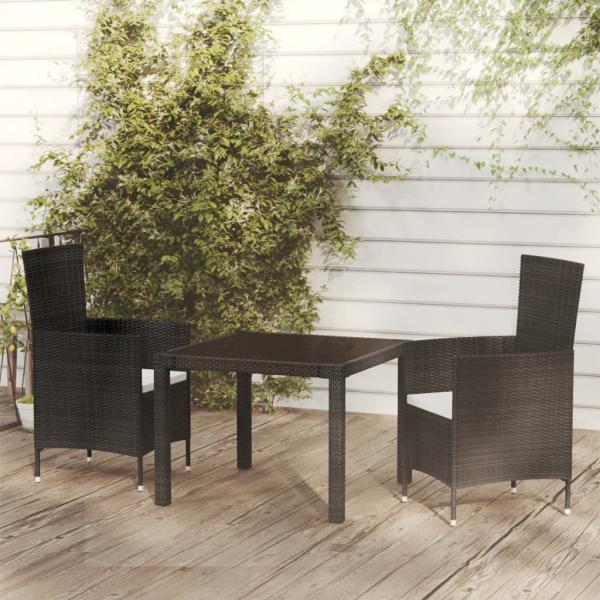 ARDEBO.de - 3-tlg. Garten-Essgruppe mit Auflagen Poly Rattan Schwarz