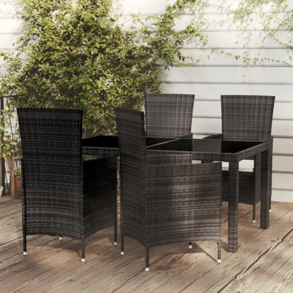 ARDEBO.de - 5-tlg. Garten-Essgruppe mit Kissen Poly Rattan Schwarz