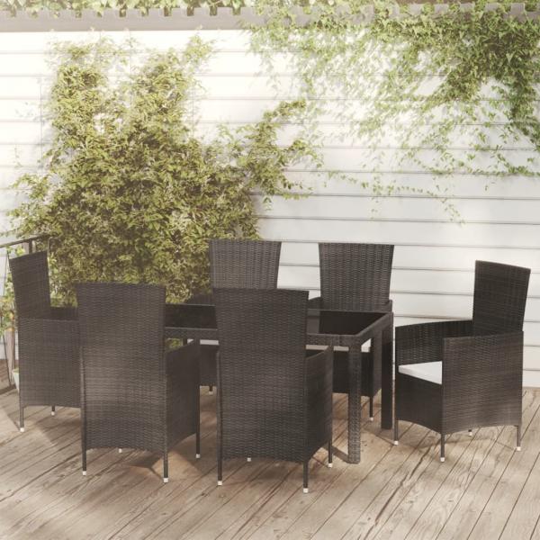 ARDEBO.de - 7-tlg. Garten-Essgruppe mit Auflagen Poly Rattan Schwarz