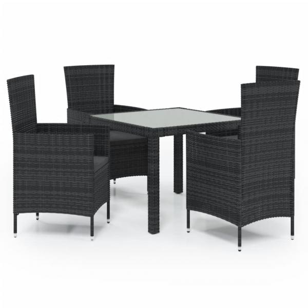 5-tlg. Garten-Essgruppe mit Kissen Poly Rattan Schwarz