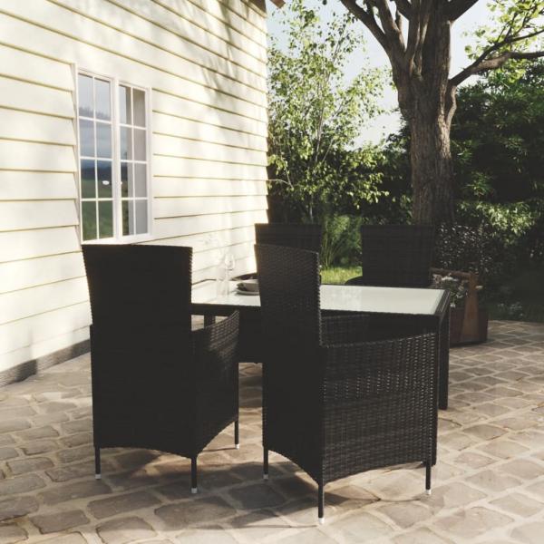 ARDEBO.de - 5-tlg. Garten-Essgruppe mit Kissen Poly Rattan Schwarz