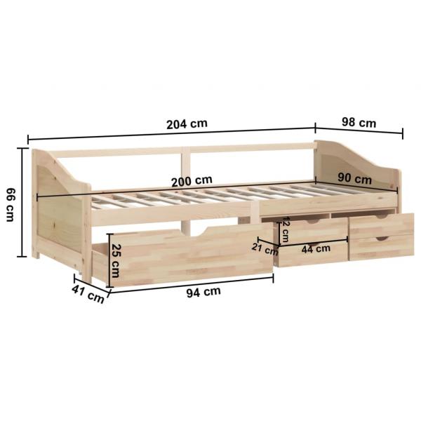 Tagesbett 3-Sitzer mit Schubladen Massivholz Kiefer 90x200 cm