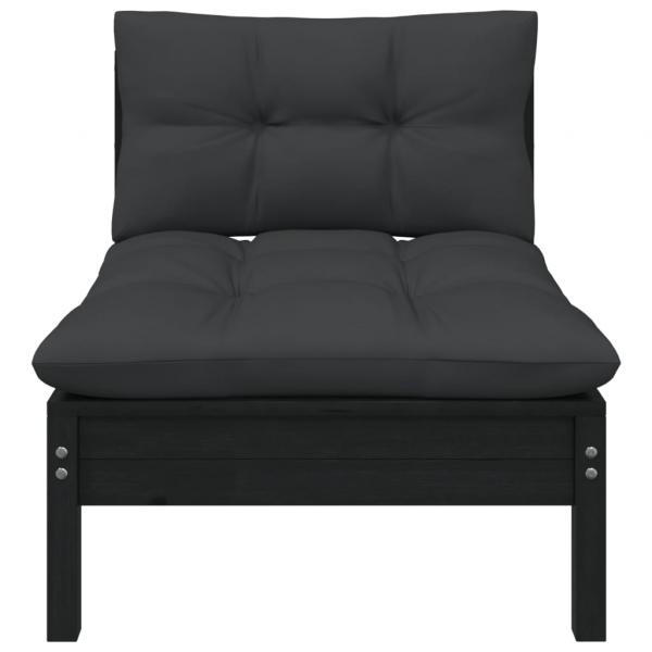 3-tlg. Garten-Lounge-Set mit Kissen Schwarz Kiefer Massivholz