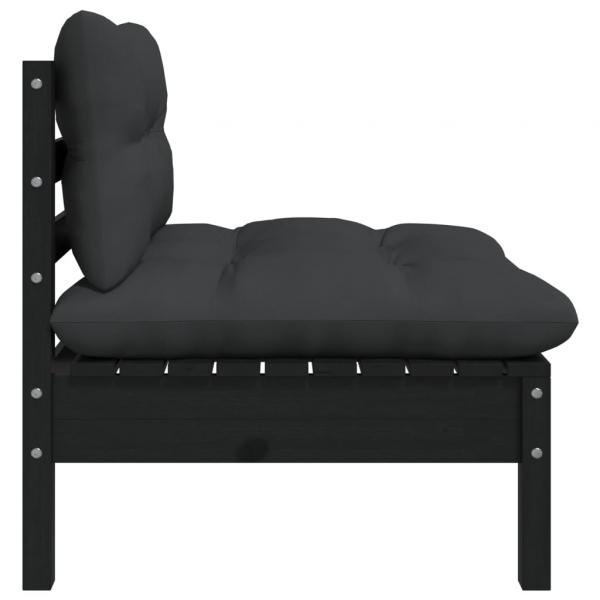 2-Sitzer-Gartensofa mit Kissen Schwarz Massivholz Kiefer 