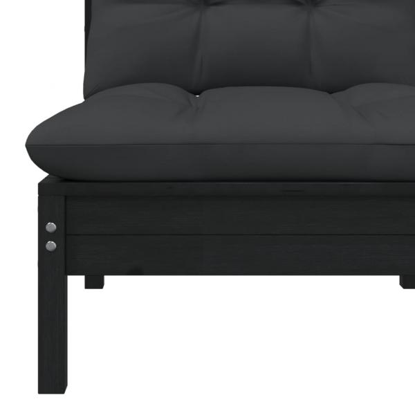 2-Sitzer-Gartensofa mit Kissen Schwarz Massivholz Kiefer 