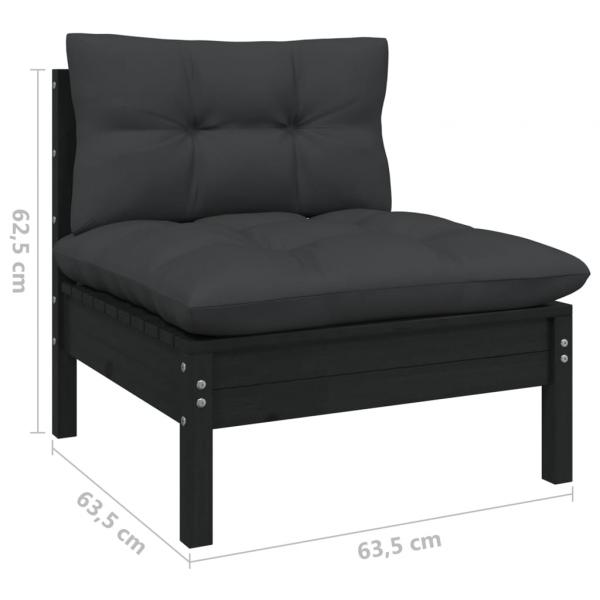 2-Sitzer-Gartensofa mit Kissen Schwarz Massivholz Kiefer 