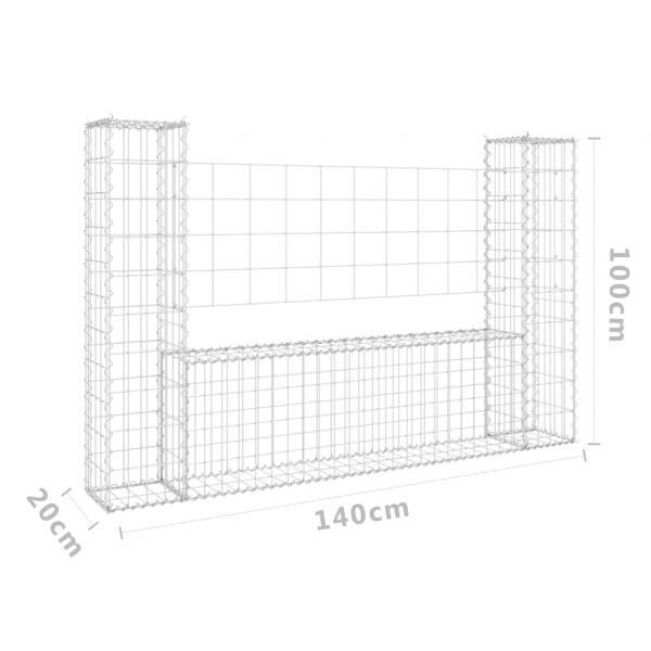 Gabionenkorb U-Form mit 2 Säulen Eisen 140x20x100 cm