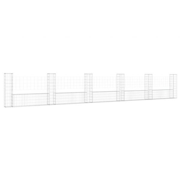 Gabionenkorb U-Form mit 6 Säulen Eisen 620x20x100 cm