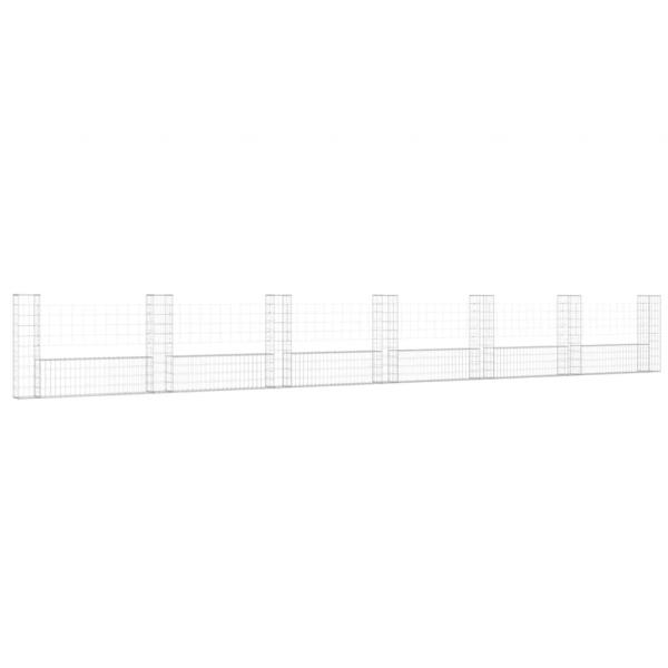 Gabionenkorb U-Form mit 7 Säulen Eisen 740x20x100 cm