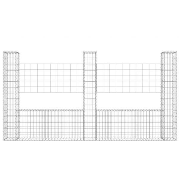 Gabionenkorb U-Form mit 3 Säulen Eisen 260x20x150 cm