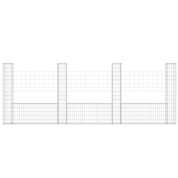 Gabionenkorb U-Form mit 4 Säulen Eisen 380x20x150 cm