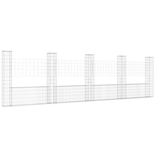 Gabionenkorb U-Form mit 5 Säulen Eisen 500x20x150 cm