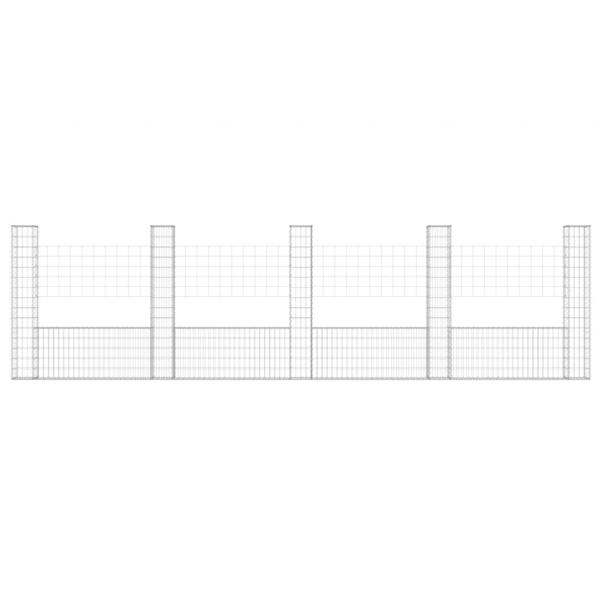 Gabionenkorb U-Form mit 5 Säulen Eisen 500x20x150 cm