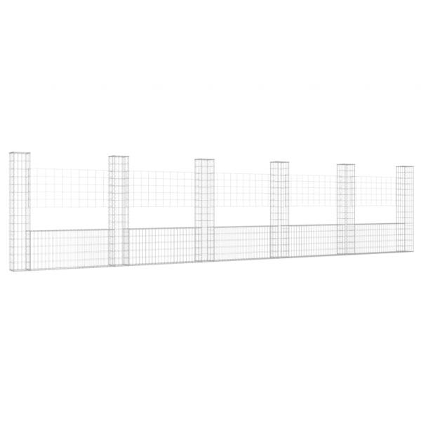 Gabionenkorb U-Form mit 6 Säulen Eisen 620x20x150 cm