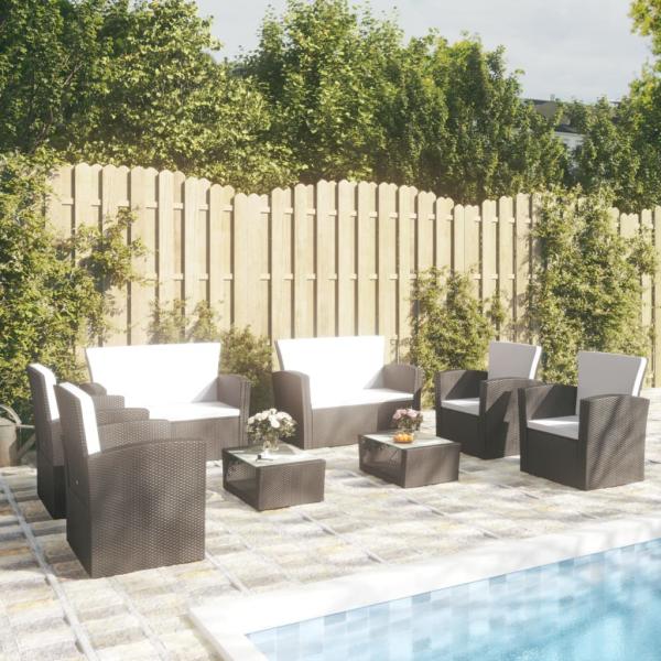 ARDEBO.de - 8-tlg. Garten-Lounge-Set mit Kissen Poly Rattan Schwarz