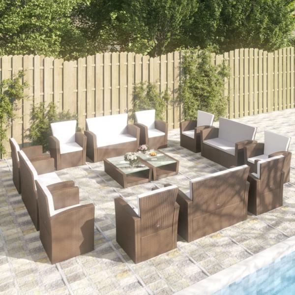 ARDEBO.de - 16-tlg. Garten-Lounge-Set mit Kissen Poly-Rattan Braun