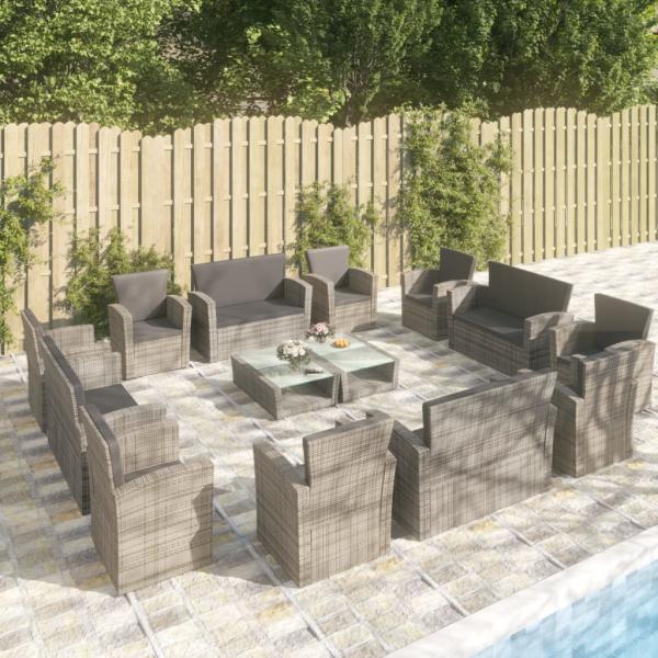 ARDEBO.de - 16-tlg. Garten-Lounge-Set mit Kissen Poly-Rattan Grau