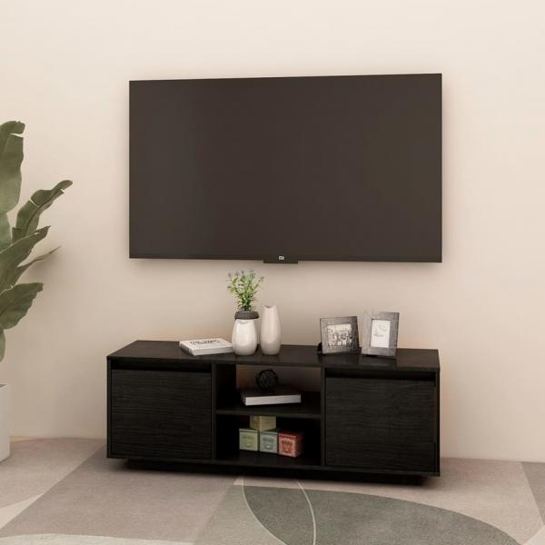 TV-Schrank Schwarz 110x30x40 cm Massivholz Kiefer