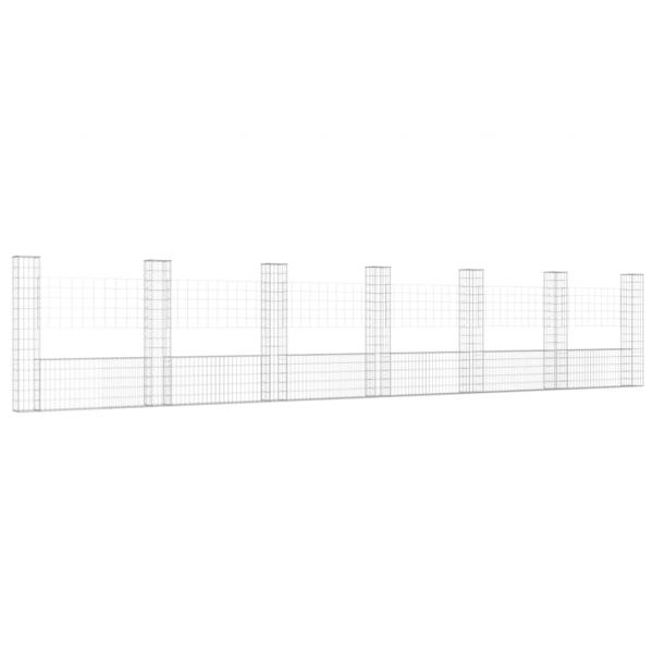 Gabionenkorb U-Form mit 7 Säulen Eisen 740x20x150 cm