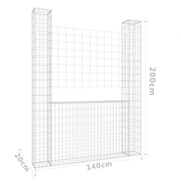 Gabionenkorb U-Form mit 2 Säulen Eisen 140x20x200 cm