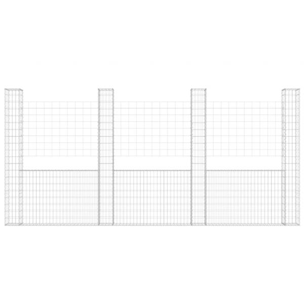 Gabionenkorb U-Form mit 4 Säulen Eisen 380x20x200 cm