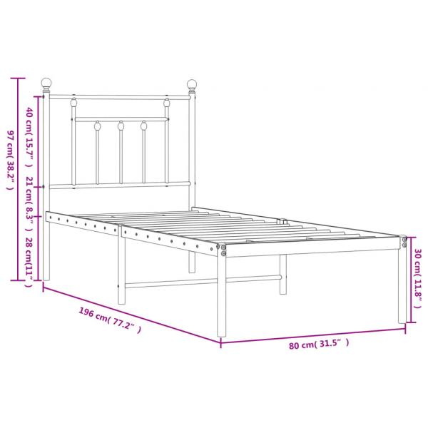 Bettgestell mit Kopfteil Metall Weiß 75x190 cm