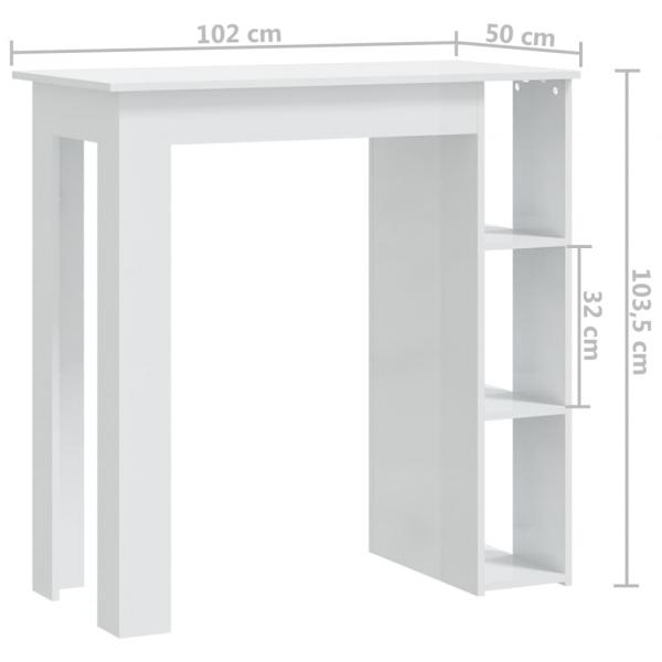 Bartisch mit Regal Hochglanz-Weiß 102x50x103,5 cm Holzwerkstoff