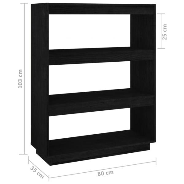 Bücherregal/Raumteiler Schwarz 80x35x103 cm Massivholz Kiefer