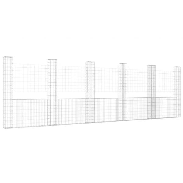 Gabionenkorb U-Form mit 6 Säulen Eisen 620x20x200 cm