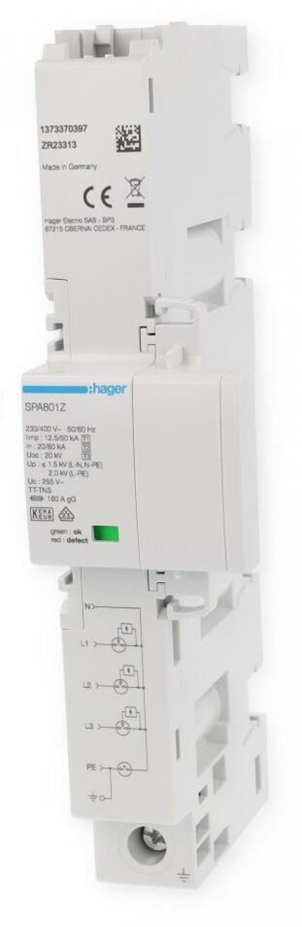 Hager SPA801Z Kombiableiter 4P 12,5kA TT/TNS, Typ 1+2+3