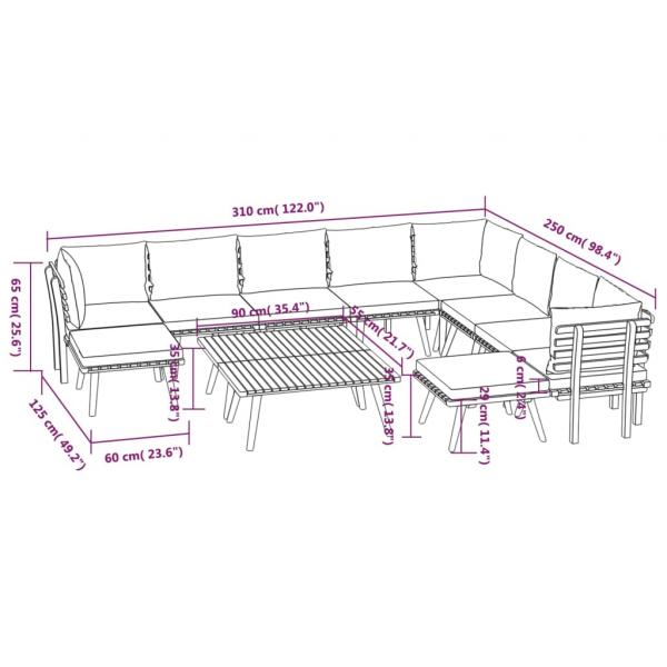 12-tlg. Garten-Lounge-Set mit Kissen Massivholz Akazie