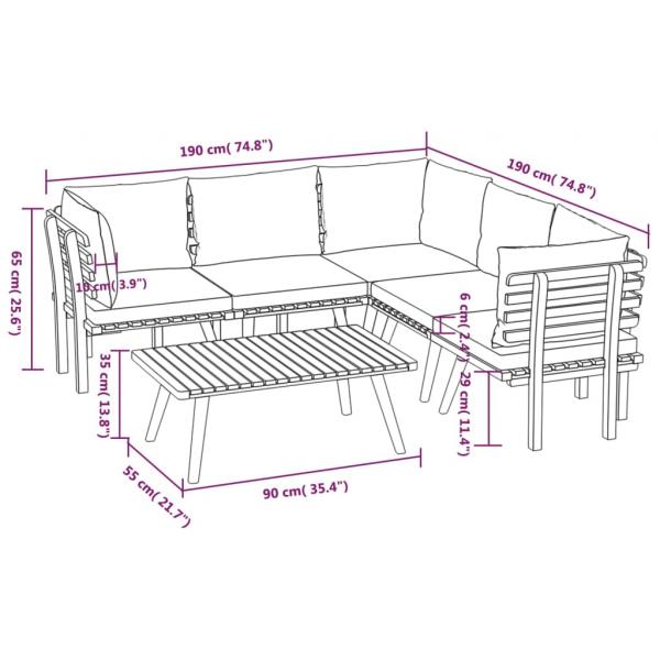 6-tlg. Garten-Lounge-Set mit Kissen Massivholz Akazie