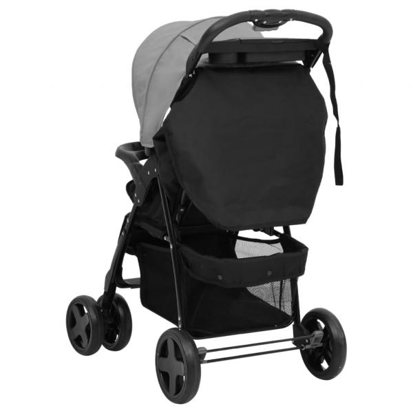 2-in-1 Kinderwagen Hellgrau und Schwarz Stahl