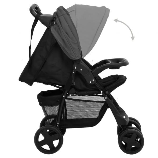 2-in-1 Kinderwagen Dunkelgrau und Schwarz Stahl