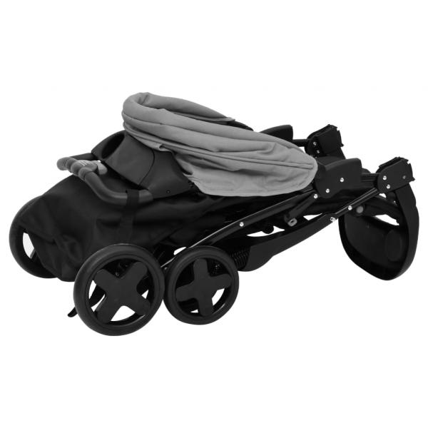 3-in-1 Kinderwagen Hellgrau und Schwarz Stahl