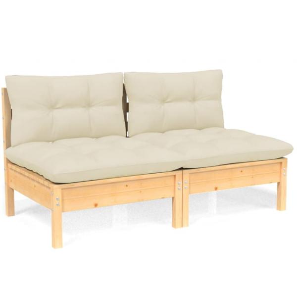 2-Sitzer-Gartensofa mit Creme Kissen Massivholz Kiefer