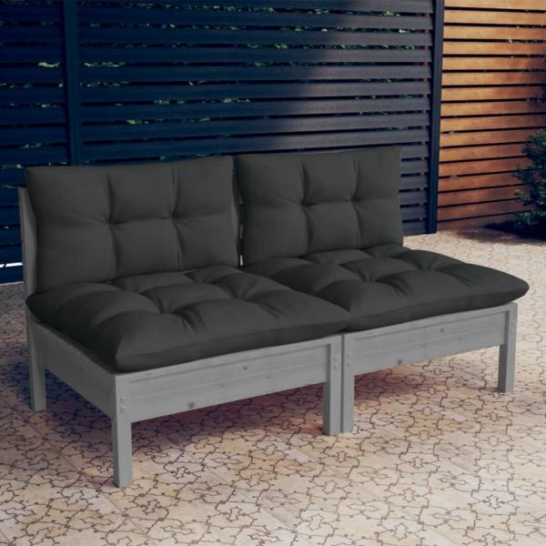 ARDEBO.de - 2-Sitzer-Gartensofa mit Anthrazit Kissen Massivholz Kiefer