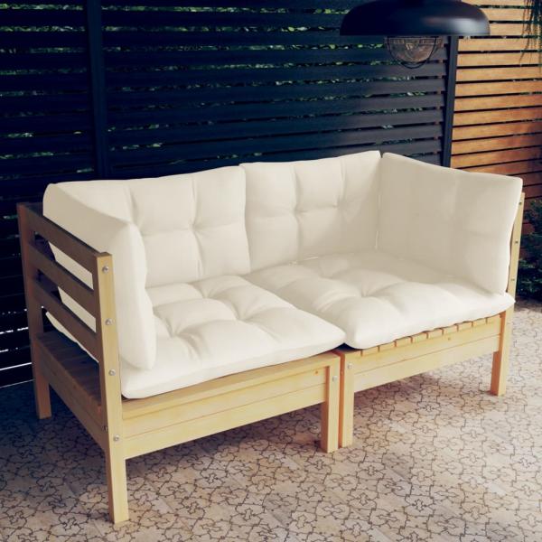 ARDEBO.de - 2-Sitzer-Gartensofa mit Creme Kissen Massivholz Kiefer