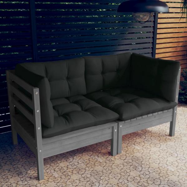 ARDEBO.de - 2-Sitzer-Gartensofa mit Anthrazit Kissen Massivholz Kiefer