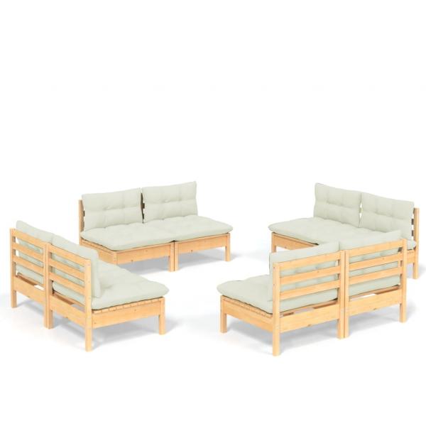 8-tlg. Garten-Lounge-Set mit Creme Kissen Kiefernholz