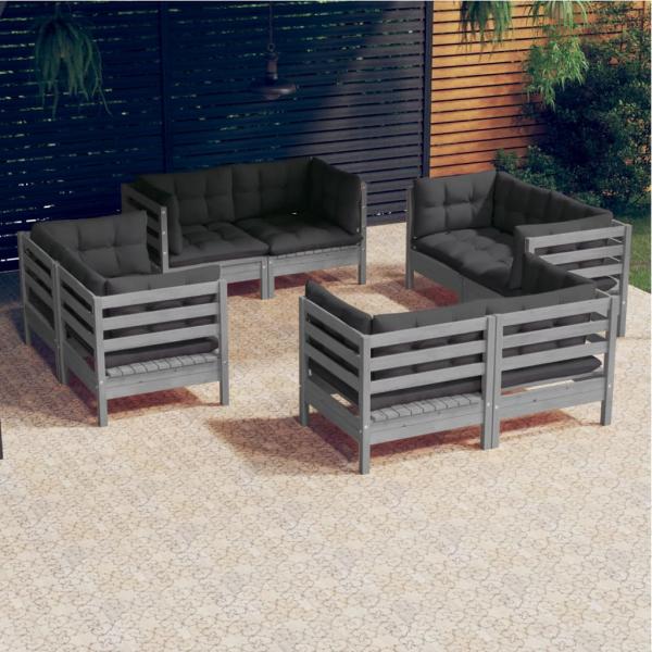 ARDEBO.de - 8-tlg. Garten-Lounge-Set mit Anthrazit Kissen Kiefernholz