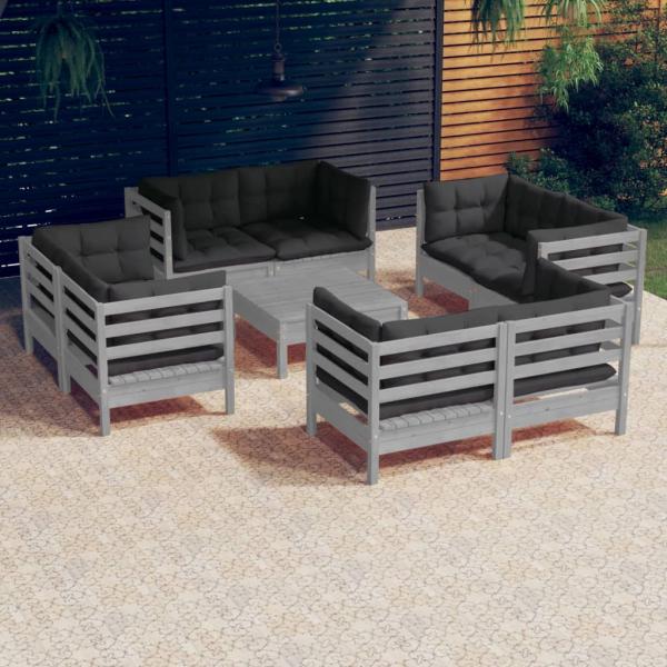 ARDEBO.de - 9-tlg. Garten-Lounge-Set mit Anthrazit Kissen Kiefernholz