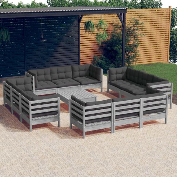 ARDEBO.de - 13-tlg. Garten-Lounge-Set mit Anthrazit Kissen Kiefernholz