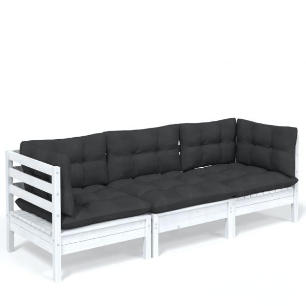 3-Sitzer-Gartensofa mit Anthrazit Kissen Massivholz Kiefer