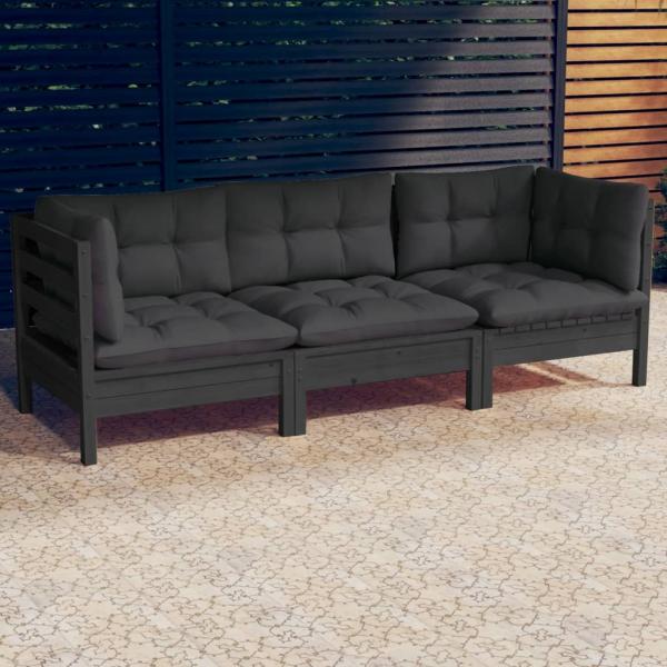 ARDEBO.de - 3-Sitzer-Gartensofa mit Anthrazit Kissen Massivholz Kiefer