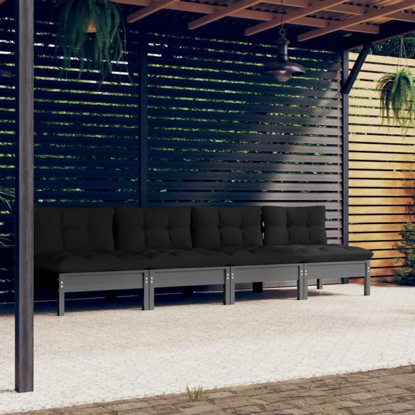 ARDEBO.de - 4-Sitzer-Gartensofa mit Anthrazit Kissen Kiefer Massivholz