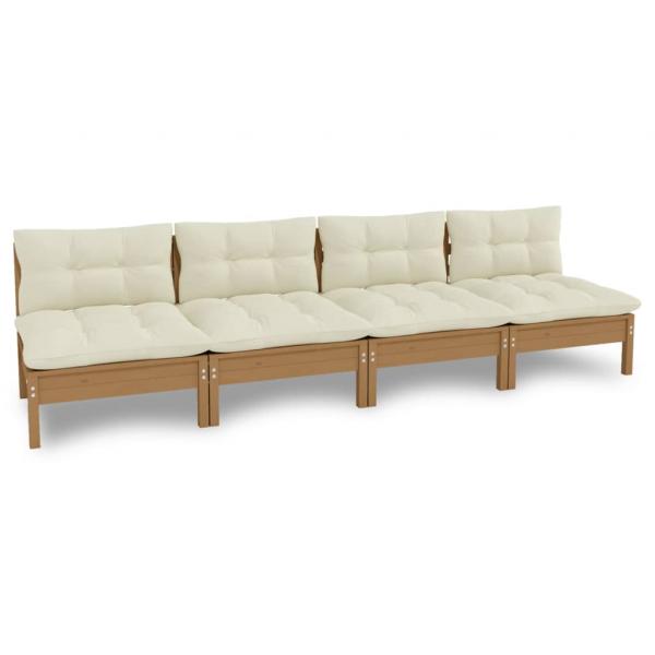 4-Sitzer-Gartensofa mit Creme Kissen Massivholz Kiefer