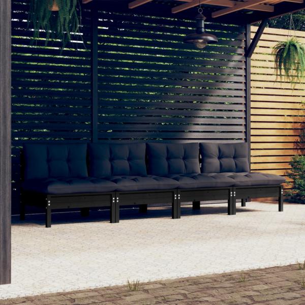 ARDEBO.de - 4-Sitzer-Gartensofa mit Anthrazit Kissen Massivholz Kiefer