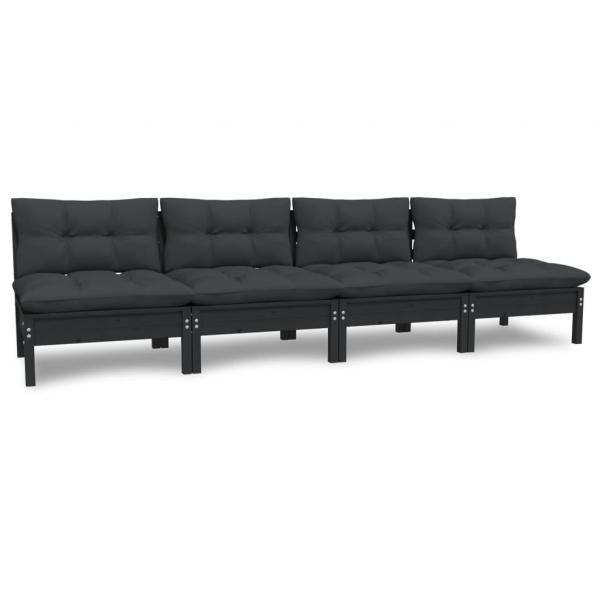 4-Sitzer-Gartensofa mit Anthrazit Kissen Massivholz Kiefer