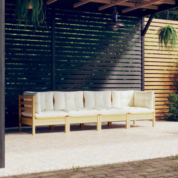 ARDEBO.de - 4-tlg. Garten-Lounge-Set mit Creme Kissen Massivholz Kiefer